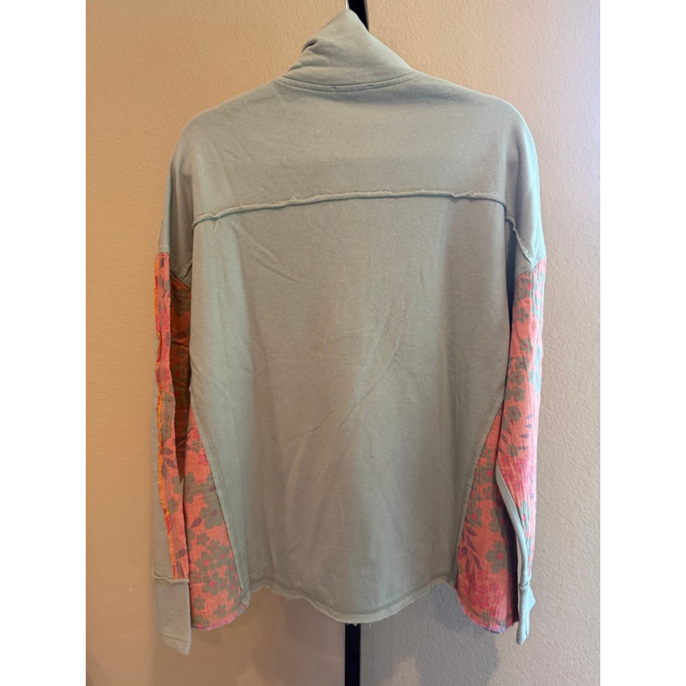 Easel Oversized Flower Patchwork Mock Neck Terry … - image 3